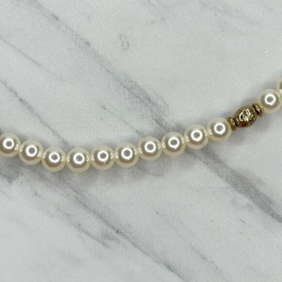 Chico's Layered Double Strand Chunky Faux Pearl Beaded Long Gold Tone Necklace - Picture 11 of 14